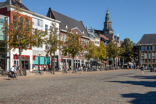 Groningen, Netherlands, September 6, 2023; Fish market square in the center of the city of Groningen.