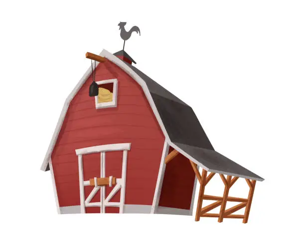 Vector illustration of icon illustration in cartoon style. Countryside concept red barn. Isolated on white background.
