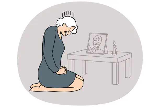 Vector illustration of Unhappy woman cry after deceased husband