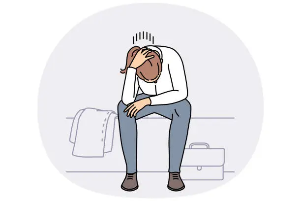 Vector illustration of Distressed woman feel low and depressed at work