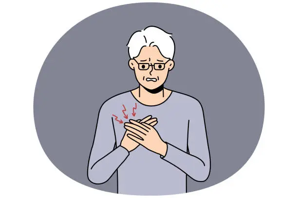 Vector illustration of Unhealthy elderly man suffer from heart pain