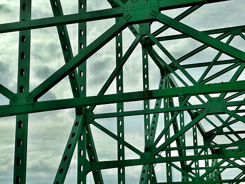 Closeup of the lattice in the Ohio River bridge heading south on Interstate 77