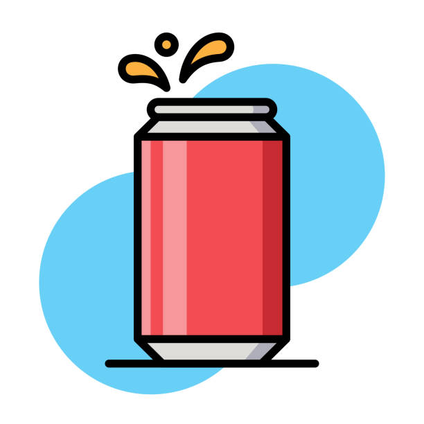 Soda Can Icon Line Art 2 Vector illustration of a red soda can against a blue background in line art style. carbonated juice stock illustrations