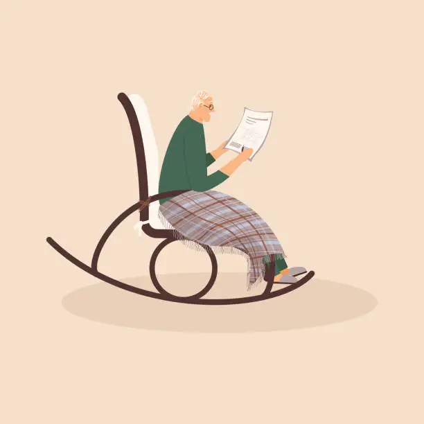 Vector illustration of Elderly cute man is sitting in a rocking chair.