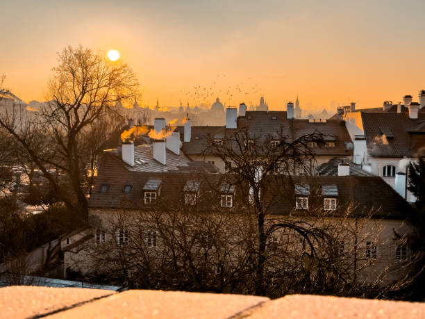 istock Winter frosty morning in old Prague 1945870046