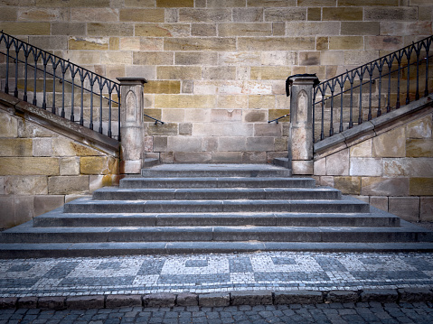 Stairs from Kampa Island to Charles Bridge in Prague, Czech Republic