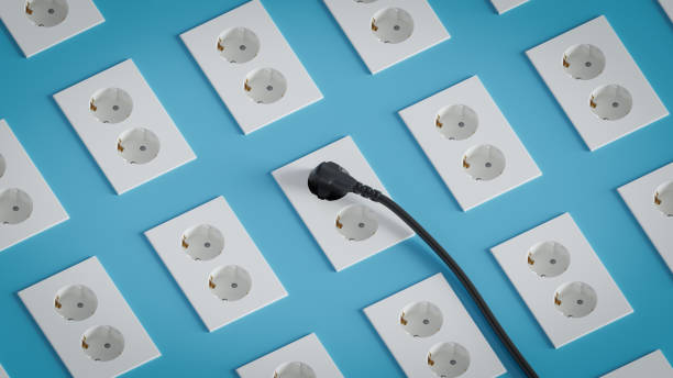 istock Two Korean standard electrical outlets on the wall.,3d rendering 1945906117