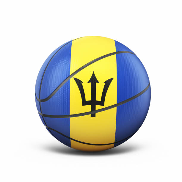 3d Render Barbados Flag Basketball Ball, object + shadow clipping path