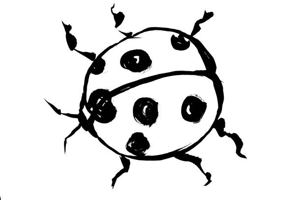Illustration of "ladybug " handwritten with a brush The brush character handwritten with a brush is processed in monochrome (binarization) and the background is completely white, making it easy to cut out. japanese ladybug stock illustrations