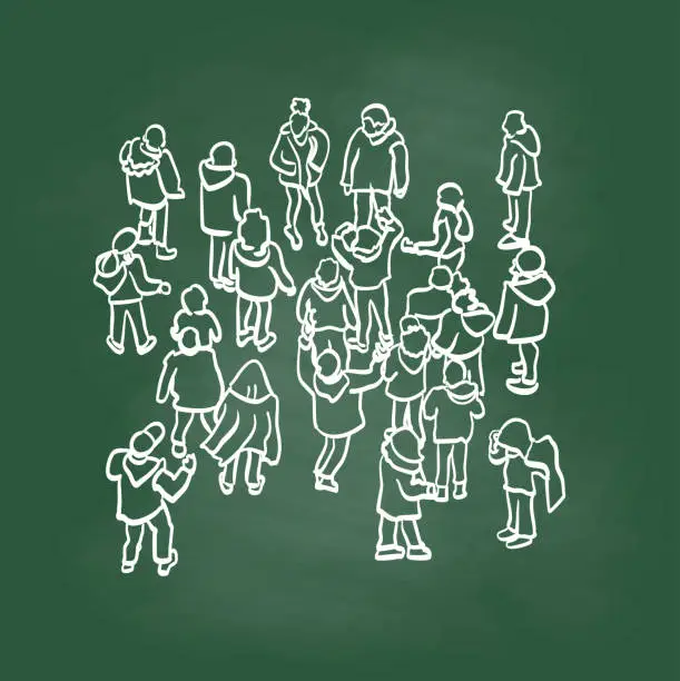 Vector illustration of Crowd of Kids Overhead Chalkboard