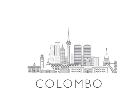 Colombo, Sri Lanka cityscape line art style vector illustration