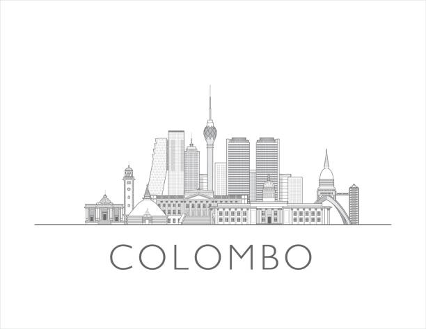 Colombo, Sri Lanka cityscape line art style vector illustration in black and white Colombo, Sri Lanka cityscape line art style vector illustration sri lanka business stock illustrations