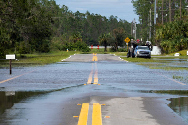 istock Flooded road in Florida after heavy hurricane rainfall 1946145948