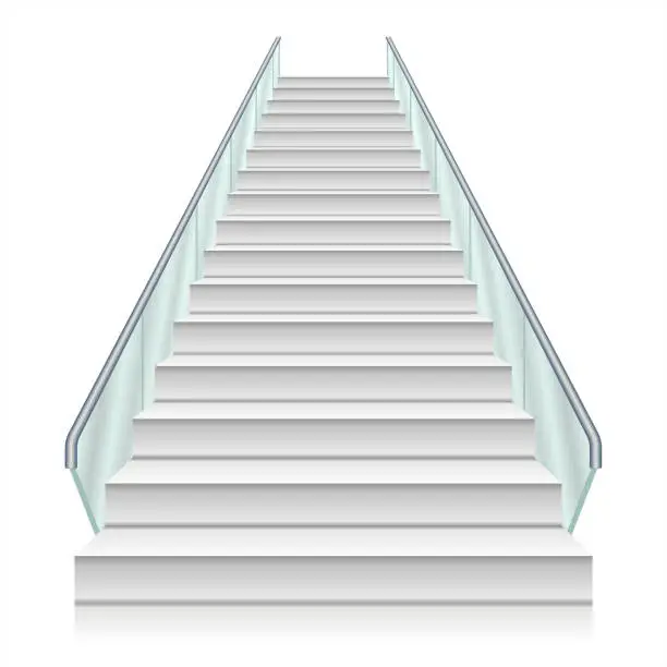 Vector illustration of A modern staircase with transparent glass railings