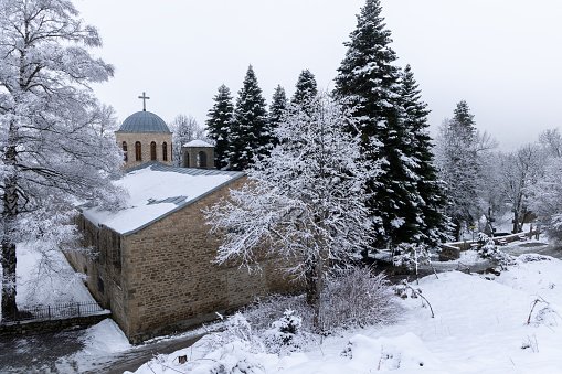 Church of Saint George,  Snow landscape in Dardhe village, Korça