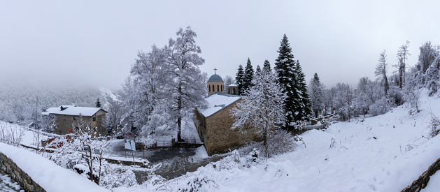 Snow landscape in Dardha village, Korça