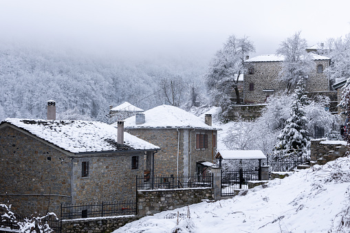 Snow landscape in Dardha village, Korça
