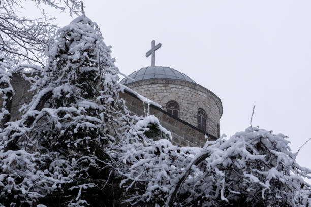 Church of Saint George,  Snow landscape in Dardhe village, Korça