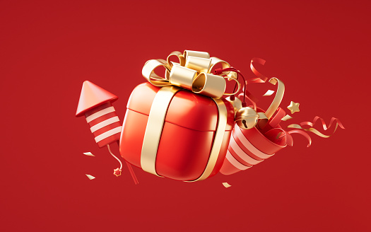 Gift box with cartoon style, 3d rendering. 3D illustration.
