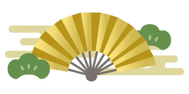 Vector illustration of Japanese fan and pine tree