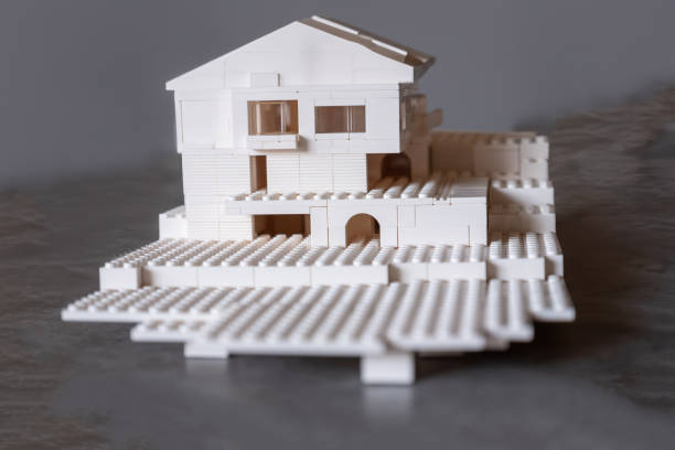 modern house model made of blocks represents modern house structure as architecture student project