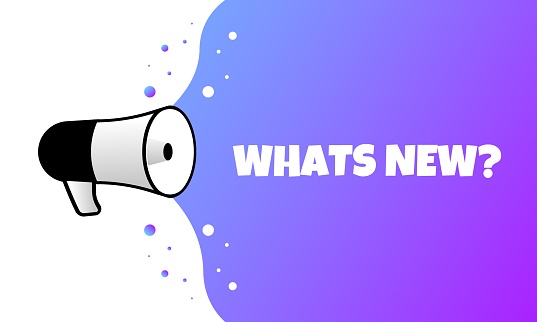 What's new sign. Flat, purple, text from a megaphone, whats new sign. Vector icon