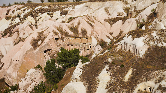 Unique cave dwellings of early christians and monks in the Pigeon valley near Göreme in the Cappadocia Region, Central Anatolia,Turkey.