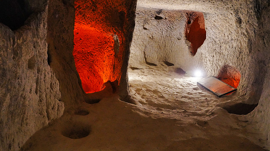 Kaymakli Underground City built by the early Phyrgian people is an extensive cave system over 8 levels deep and can hold over 3500 people  located near  Göreme,Cappadocia,Turkey.