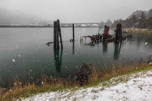 Mary D. Hume in Gold Beach with severe and rare winter conditions, February 2023