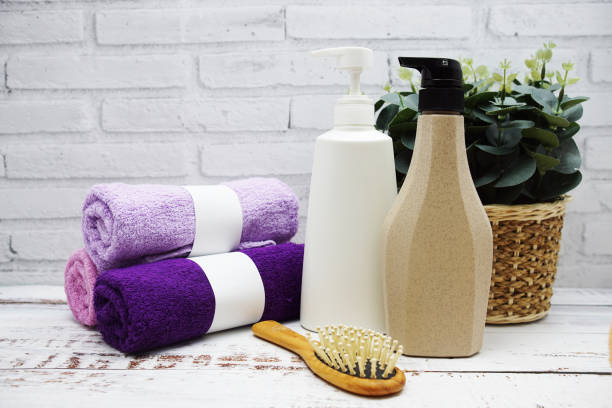 istock Clean towels, Shampoo, Liquid Soap with Other Toiletry and interior accessories with copy space 1946412357