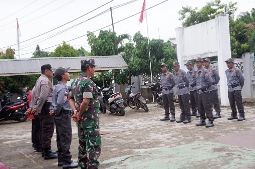 Kuaro Kalimantan Timur, Indonesia 18 January 2024. several linmas people are being trained by the Indonesian military