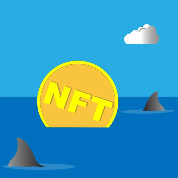Vector illustration of Sharks swim around NFT