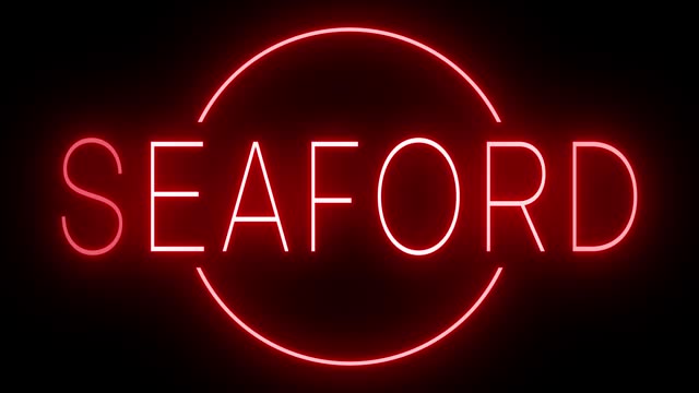 Glowing and blinking red retro neon sign for SEAFORD