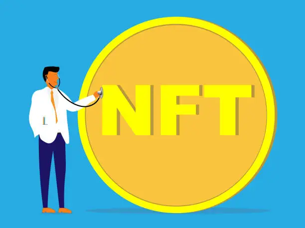 Vector illustration of Examining NFT