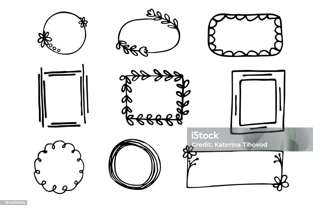 Simple Styling Frame Frames In Doodle Style Hand Drawn Frames On A White Background Stock ...