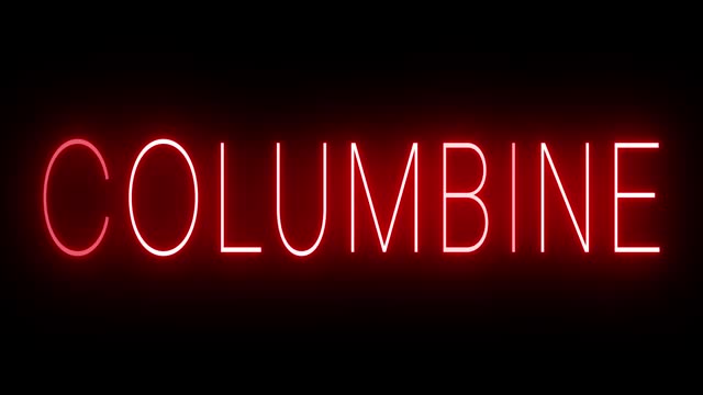 Glowing and blinking red retro neon sign for COLUMBINE