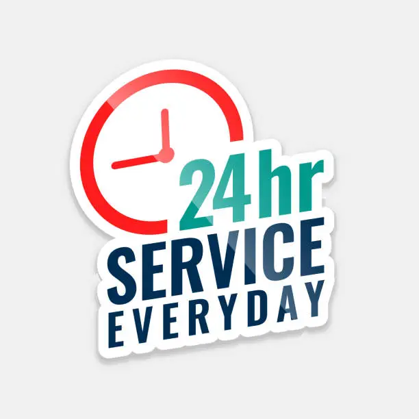 Vector illustration of 24hr everyday service sticker assistance background for open center