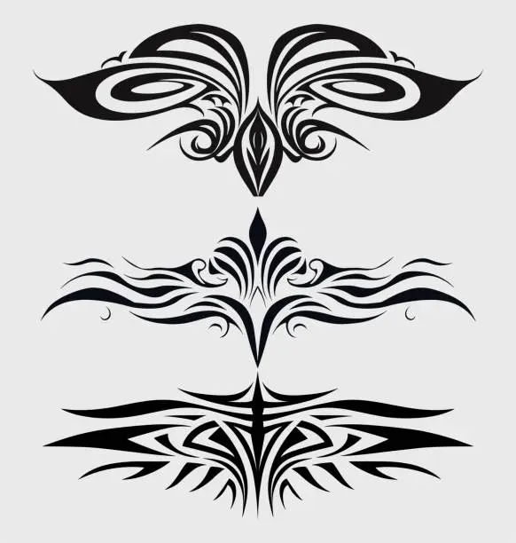 Vector illustration of tribal tattoo with a black and thai design, in the style of dark white, logo, rtx on, futuristic organic, stencil-based, commission for, repetitive