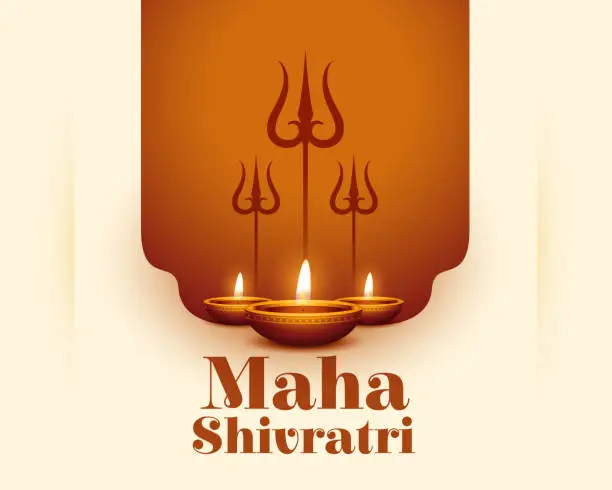 Vector illustration of beautiful maha shivratri greeting background with glowing diya