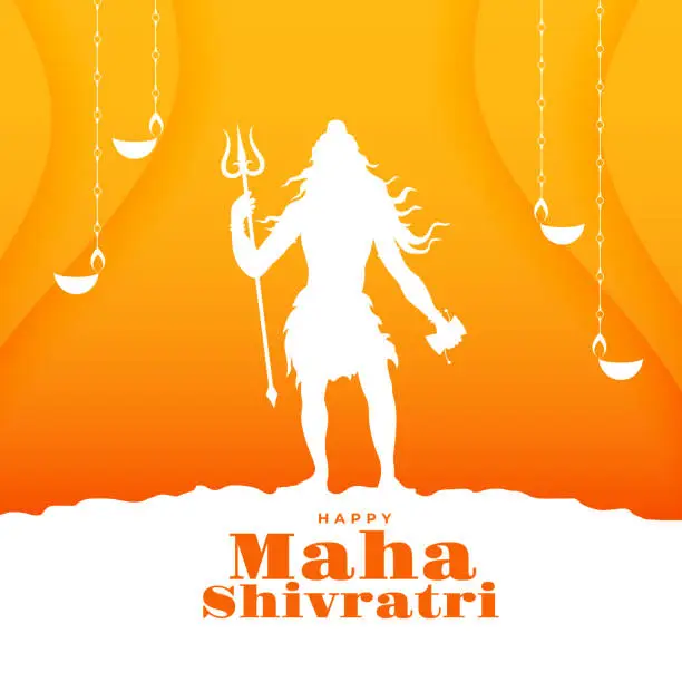 Vector illustration of papercut style maha shivratri festive background with hanging diya