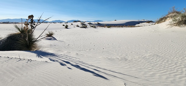A scenic landscape view of White Sands National Park in New Mexico.