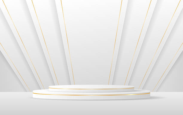 istock White podium with elegant gold lines on the back for product presentation 1946715450