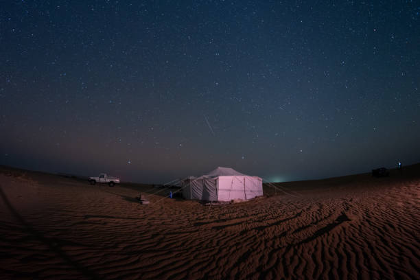 istock night Star trailing  with Gemini Meteors shooting in safari desert camping 1946723128