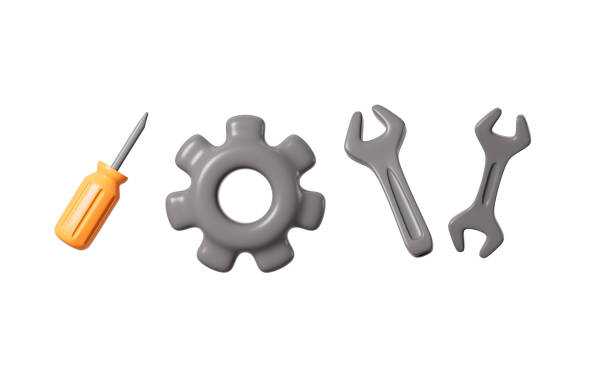 Cartoon spanner, tongs and so on, repair tool, 3d rendering. 3d illustration.
