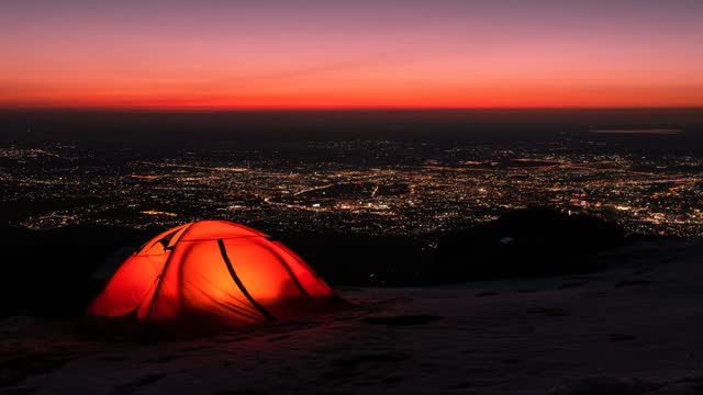 Night City Tent Mountains Time Lapse