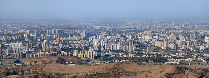 19 January 2024, Cityscape Skyline, Cityscape of Pune city panorama view from Bopdev Ghat, Pune, Maharashtra, India.