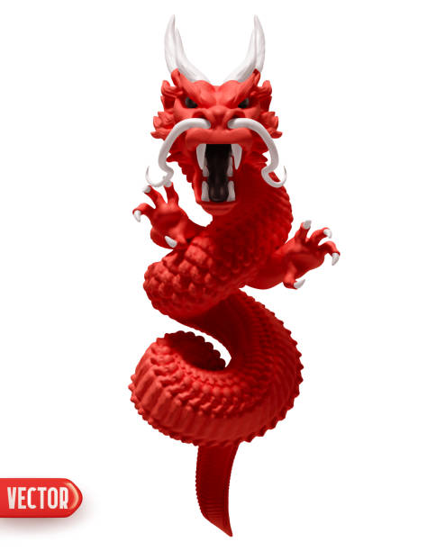 istock Chinese traditional red wood dragon realistic 3d cartoon style. Vector illustration 1946806742