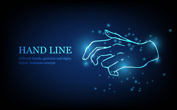 istock Human hand line, different hands, gestures and signs, digital business concept, futuristic digital innovation background vector illustration. 1946814060