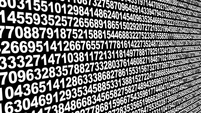Counting numerical codes and unpredictable sequences science of machine learning and data processing on black background of random numbers and digits
