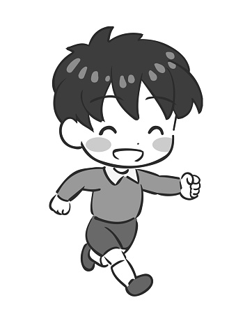 Deformed vector illustration of a child running cheerfully.